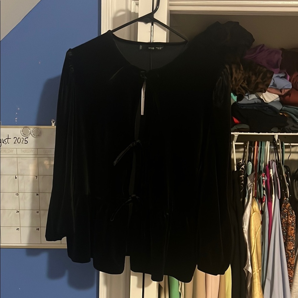 Mango Black Velvet Blouse